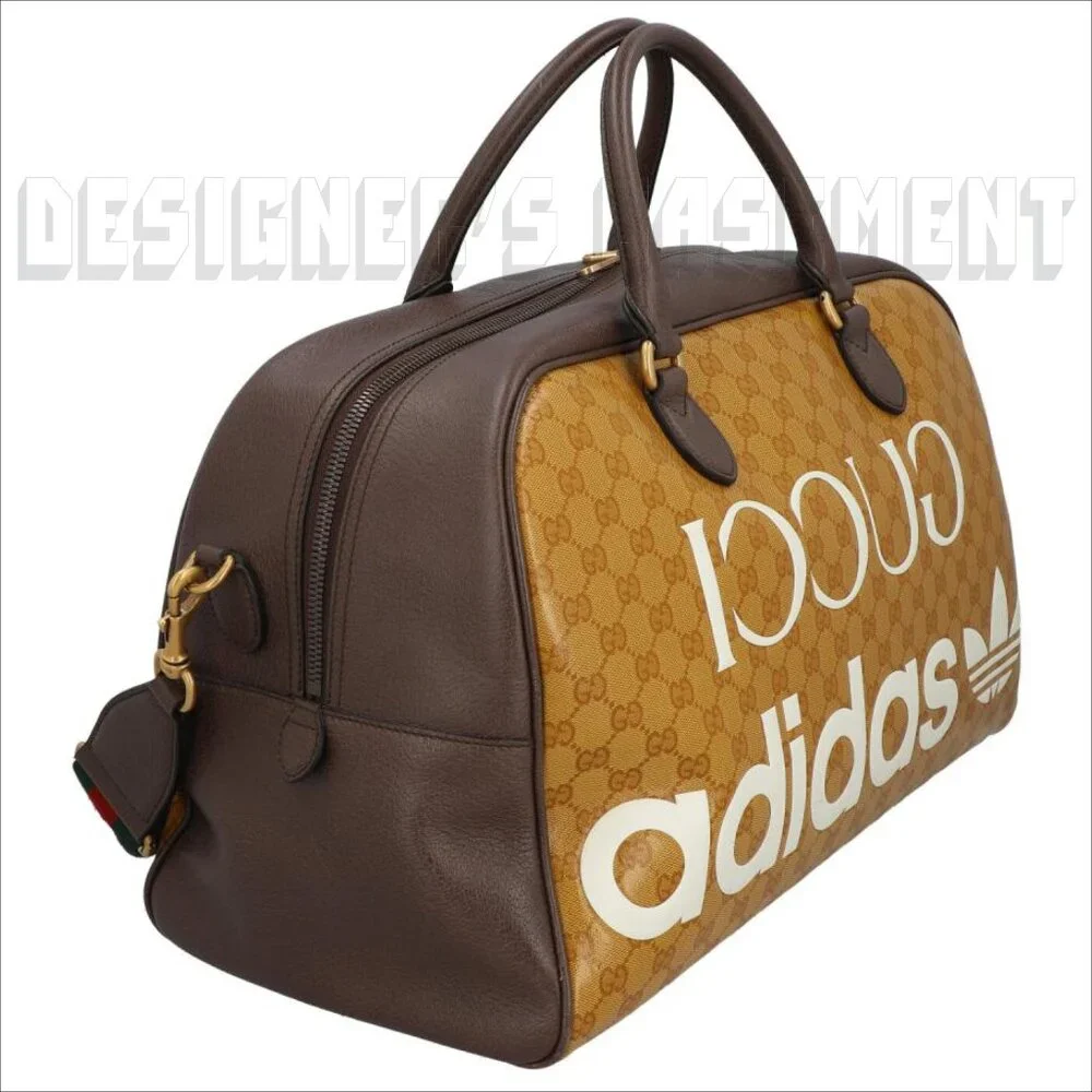 GUCCI GG Crystal Adidas X Gucci Trefoil Web Logo convertible Large Duffel Bag